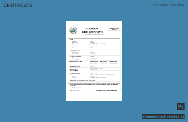 Salvador Geburtsurkunde – Beispielansicht (Word und PDF)